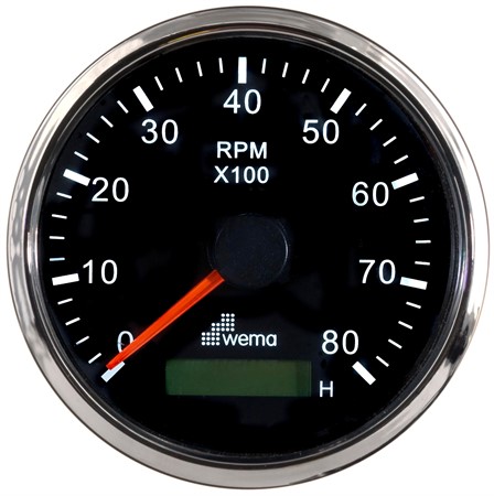 Tachometer 8000 rpm w hour meter black Silverline